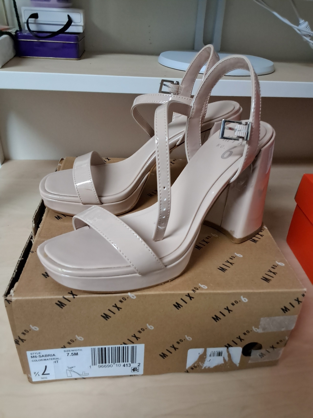 Mix No. 6 Nude Patent Platform Block Heel Sandals